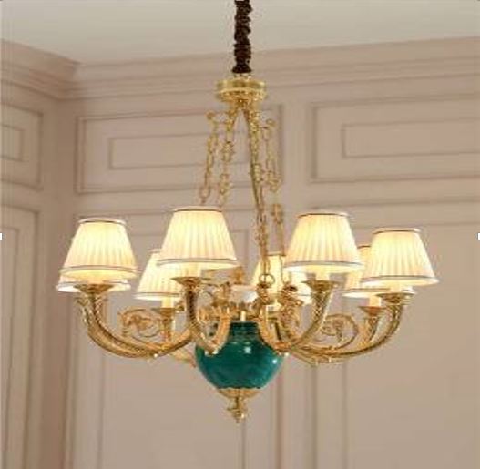 Brass and Porcelain Chandelier