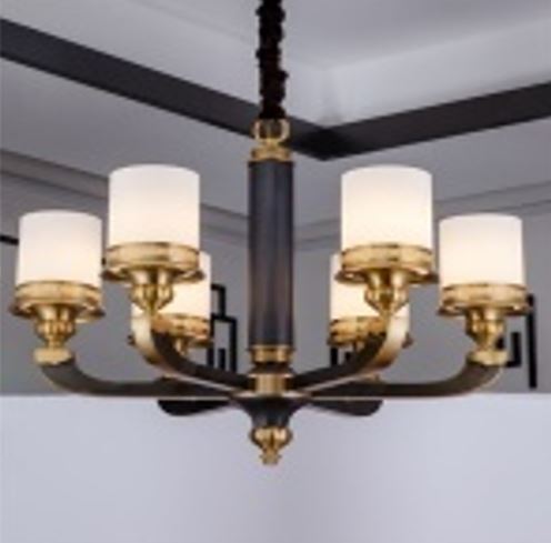 Brass and Metal Chandelier with 6 Lights