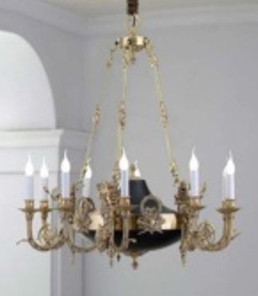 Brass and Metal Chandelier with 10 Lights